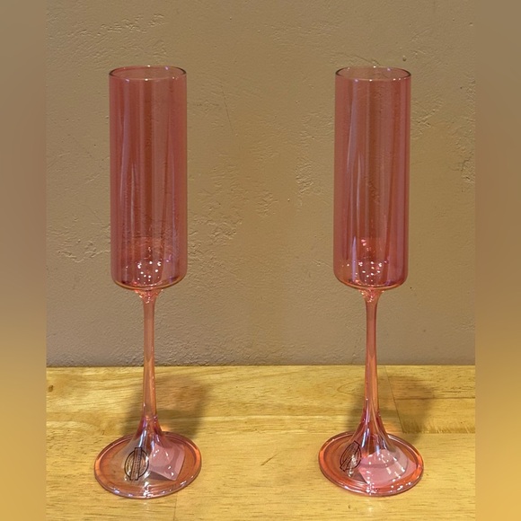 RACHEL ZOE Set Of 2 Pink Luster Glass Champagne Flutes. Brand New With Tags - Picture 3 of 3